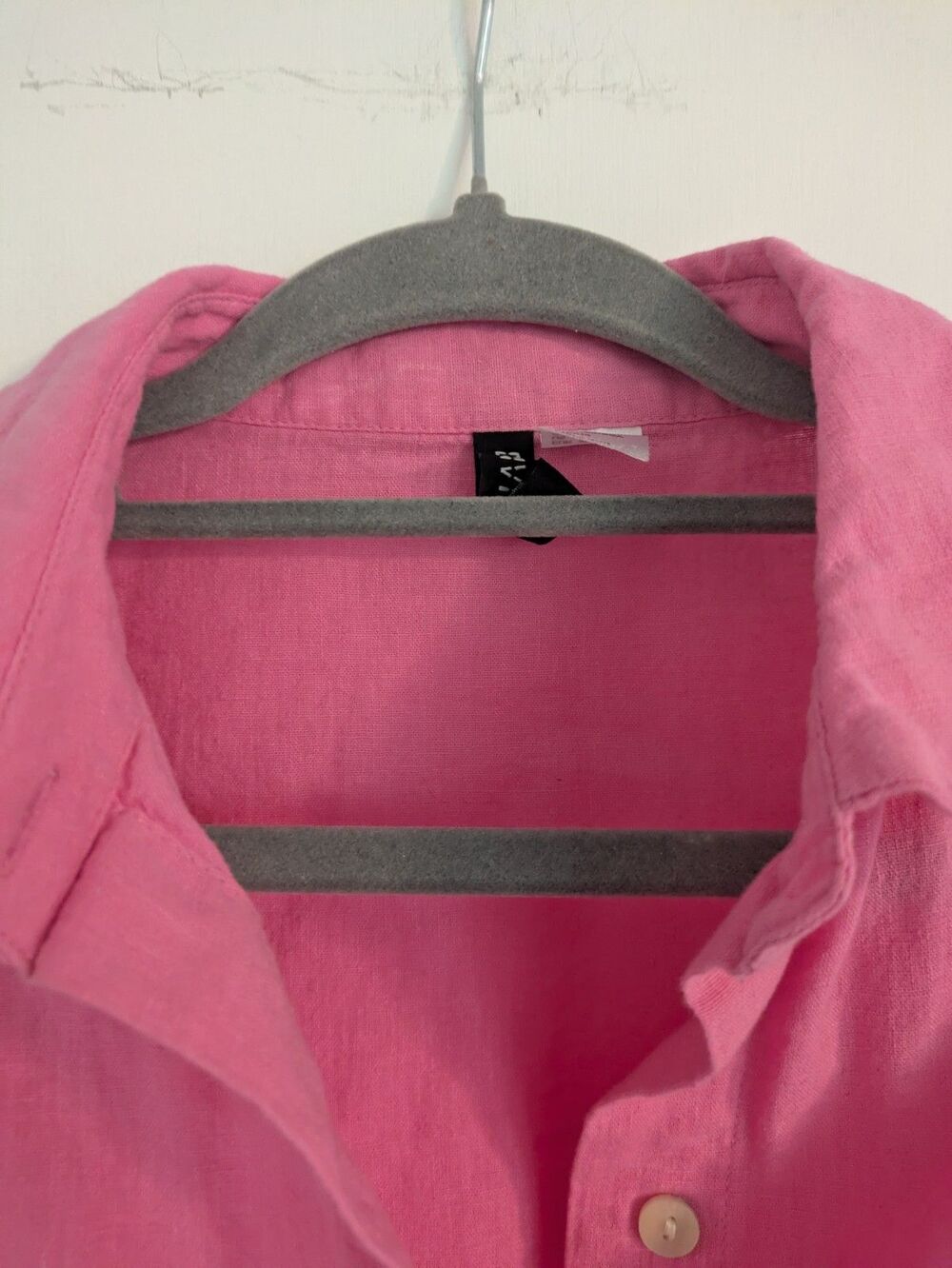 H&M HM Linen Blend Button Down Shirt XS Pink Oversized Lagenlook Beach Coverup - Picture 6 of 9